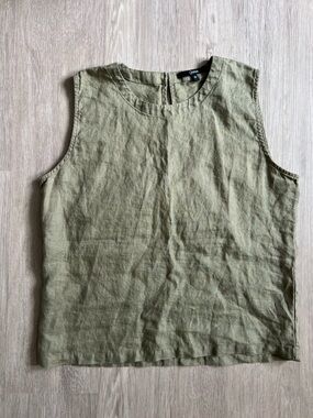 Quince Olive Sleeveless 100% Premium Linen Tank Top Shell Small